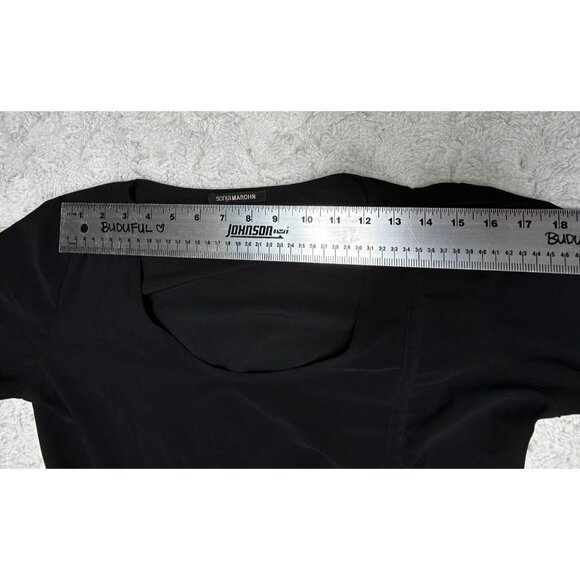 Sonja Marohn Women Scoop Neck Ruched Top Blouse Size 42 Black 3/4 Sleeve Stretch - Picture 7 of 10